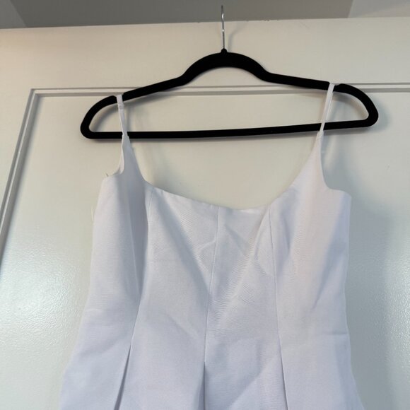 NWT Staud Joli Mini Dress White Wide Square Neck Open Back Pleated Skirt Sz 6 - Picture 5 of 7